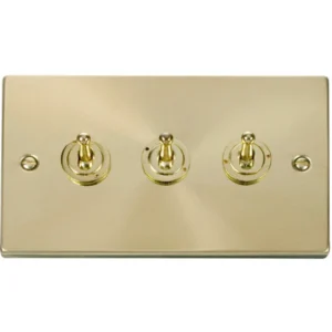 Click Scolmore Victorian Satin Brass 10AX 3 Gang 2 Way Toggle Plate Switch