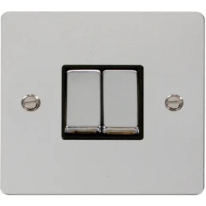 Click Scolmore Plate Switch 2 Gang 2 Way 10A Polished Chrome Black Insert