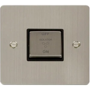 Click Scolmore Switch Fan Isolator 3P 10A Stainless Steel Black Insert