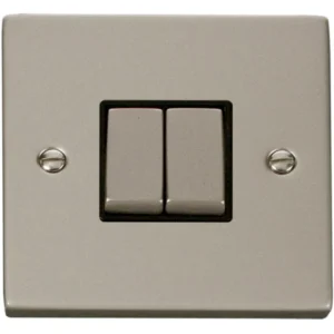 Click Scolmore Victorian Pearl Nickel Black Insert 10AX Ingot 2 Gang 2 Way Plate Switch