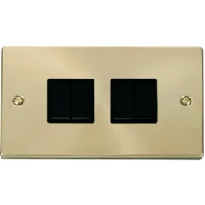 Click Scolmore Plate Switch 4 Gang 2 Way 10A Satin Brass Black Insert Victorian