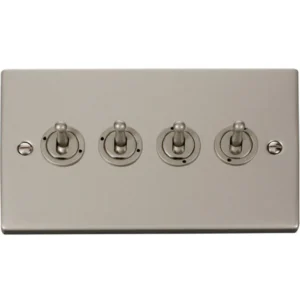 Click Scolmore Victorian Pearl Nickel 10AX 4 Gang 2 Way Toggle Plate Switch