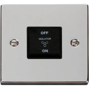 Click Scolmore Switch Fan Isolator 3P 10A Polished Chrome Black Insert Victorian