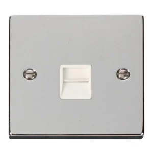 Click Scolmore Socket Tel Master Single Polished Chrome White Insert Victorian