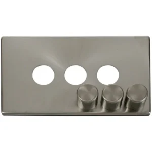 Click Scolmore Brushed Stainless 3 Gang Dimmer Switch Cover Plate & Control Buttons