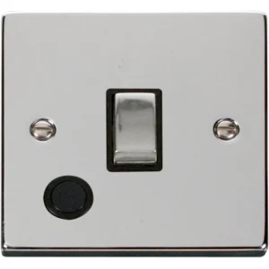 Click Scolmore Victorian Polished Chrome Black Insert 20A Ingot Double Pole Plate Switch With Optional Flex Outlet