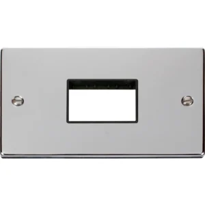Click Scolmore Victorian Polished Chrome Black Insert 2 Gang MiniGrid Unfurnished Plate 3 Apertures