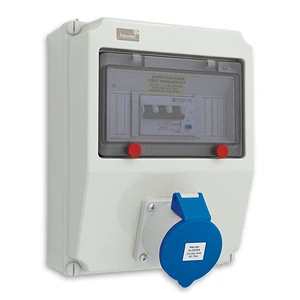 Newlec Industrial Power Socket RCD Surface Wall 2 Pole + Earth 63A 30mA 230V IP44 Blue