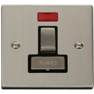 Click Scolmore Connection Unit Ingot Switched Neon 13A Stainless Steel Black Insert Vict