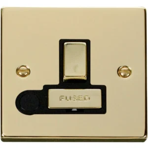 Click Scolmore Victorian Polished Brass Black Insert 13A Ingot Double Pole Switched Fused Connection Unit With Optional Flex Outlet