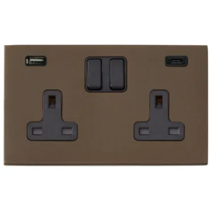 Hamilton Socket 2G DP Switched USB+C Outlets 13A 86X145mm Richmond Bronze