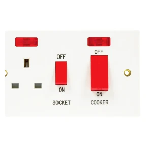 Newlec White Square Edge 45A Cooker Control Unit With Neon