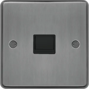 Hager Socket 1 Gang Tel Secondary Brushed Steel Black Insert