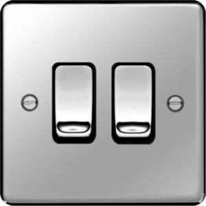Hager Plate Switch 2 Gang 2 Way 10Ax Polished Steel Black Insert