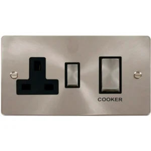 Click Scolmore Switch DP 13A Switched Socket 45A Brushed Stainless Black Insert