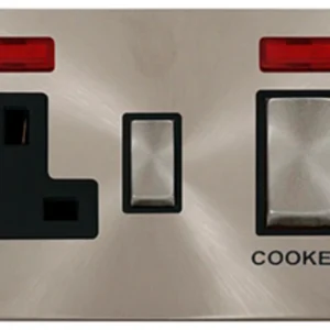 Click Scolmore Switch DP 13A Switched Socket&Neons 45A Brushed Stainless Black Insert