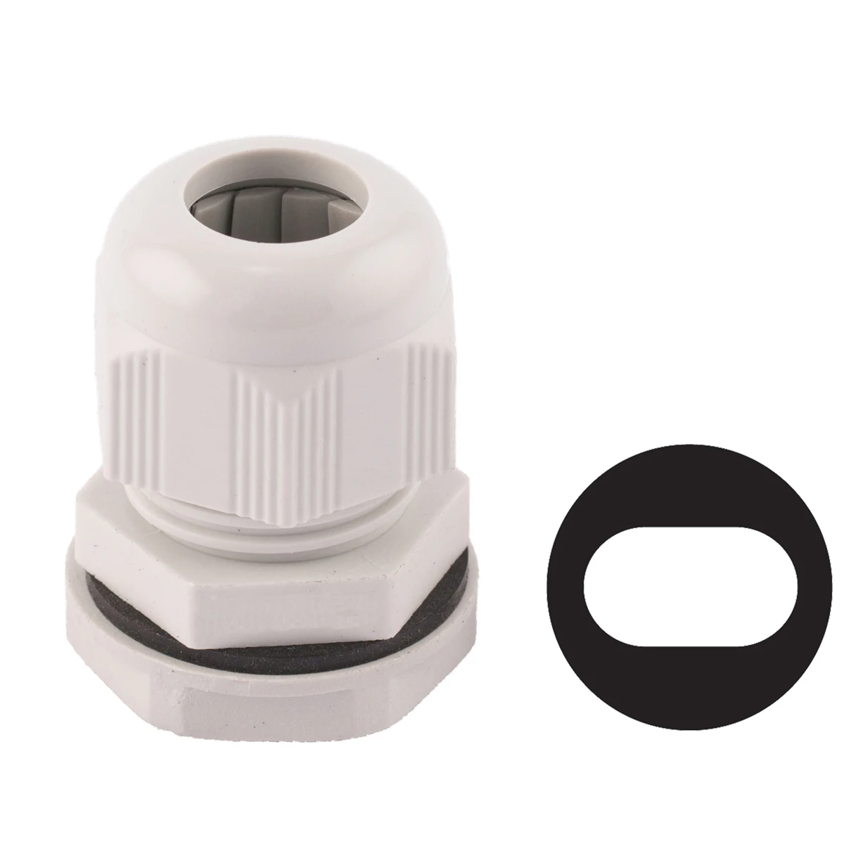 Newlec Dome Top Stuffing Gland 20mm IP68 Nylon Grey C/W Locknut for 1 x 1.0-1.5mm Twin+Earth Cable
