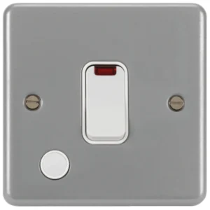 Hager Control Switch 1 Gang DP Flex Outlet&LED 20A Grey Metalclad Back