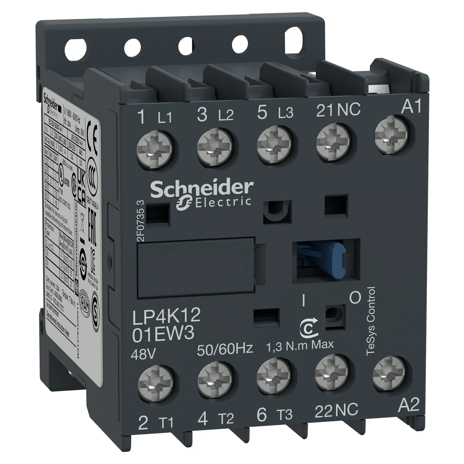 Schneider Electric TeSys K contactor, 3p, AC-3 <= 440 V 12A, 1 NC aux., 48 V DC coil - Image 2