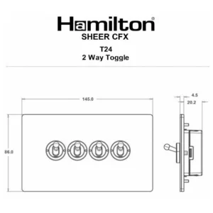 Hamilton Switch 4 Gang 2 Way Dolly/Toggle 20Ax 86X145mm Richmond Bronz