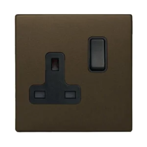 Hamilton Socket 1 Gang DP Switched 13A 86X86mm Richmond Bronze Black Insert
