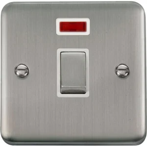 Click Scolmore Switch Ingot DP Neon 20A Stainless Steel White Insert