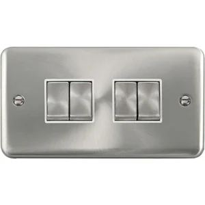 Click Scolmore Plate Switch Ingot 4 Gang 2 Way 10Ax Satin Chrome White Insert