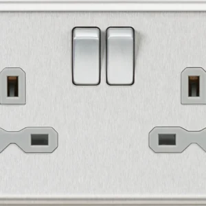 Knightsbridge MLA 13A 2G DP Switched Socket with Grey Insert - Rounded Edge Brushed Chrome