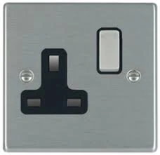 Hamilton Socket Switched 1 Gang 13A 88X88mm Matt Black Black Insert