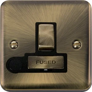 Click Scolmore Connection Unit Ingot Switched Flex Outlet 13A Antique Brass Black Insert