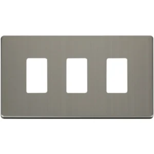 Click Scolmore Screwless Cover Plate Stainless Steel 3 Gang GridPro Frontplate