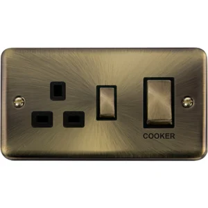 Click Scolmore Cooker Control Unit Ingot 2 Gang DP 13A DP SWD Socket 45A Antique Brass