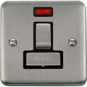 Click Scolmore Connection Unit Ingot DP Switched Fused Neon 13A Stainless Steel Black Insert