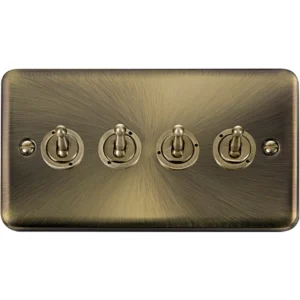 Click Scolmore Toggle Switch 4 Gang 2 Way 10Ax Antique Brass Black&White Gasket