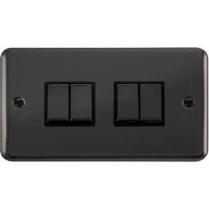 Click Scolmore Plate Switch Ingot 4 Gang 2 Way 10Ax Black Nickel Black Insert