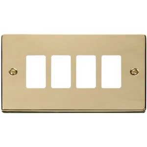 Click Scolmore Victorian Polished Brass 4 Gang GridPro Frontplate