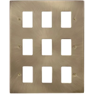 Click Scolmore Victorian Antique Brass 9 Gang GridPro Frontplate Black Gasket