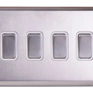 Deta Plate Switch 4 Gang 2 Way 10A Stainless Steel White Insert