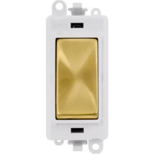 Click Scolmore Polar White Frame 20AX Satin Brass Double Pole Switch Module