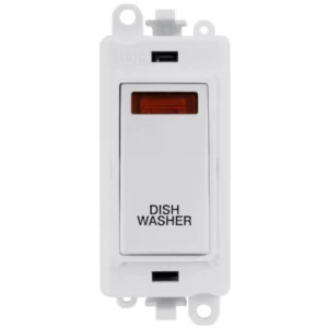 Click Scolmore Dishwasher Laser Etched Legend Polar White Frame 20AX Polar White Double Pole Switch Neon