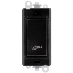 Click Scolmore Tumble Dryer Laser Etched Legend Black Frame 20AX Black Double Pole Switch Module