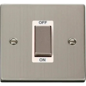 Click Scolmore Victorian Stainless Steel White Insert 45A Ingot 1 Gang Double Pole Plate Switch