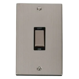 Click Scolmore Switch 2 Gang DP 45A Stainless Steel Black Insert Victorian