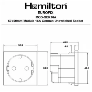 Hamilton Socket Power UnSwitched Modular German 16A 50X50mm White White Insert
