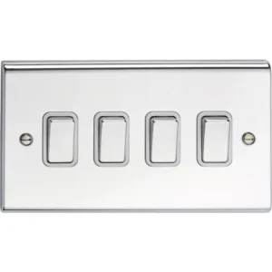 Deta Plate Switch 4 Gang 2 Way 10A Chrome White Insert