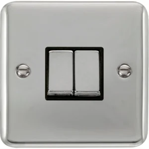 Click Scolmore Plate Switch Ingot 2 Gang 2 Way 10Ax Polished Chrome Black Insert