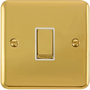 Click Scolmore Plate Switch Ingot 1 Gang 2 Way 10Ax Polished Brass White Insert