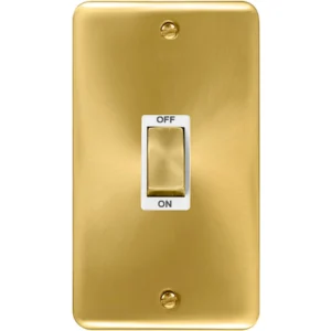 Click Scolmore Control Switch Ingot 2 Gang DP 45A Satin Brass White Insert
