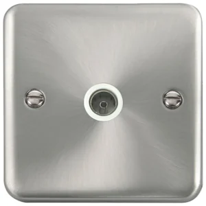 Click Scolmore Socket Coaxial Single Satin Chrome White Insert