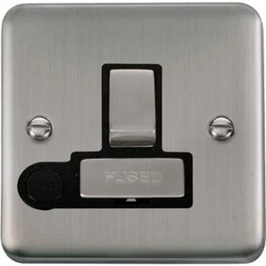 Click Scolmore Connection Unit Ingot Switched Flex Outlet 13A Stainless Steel Black Insert